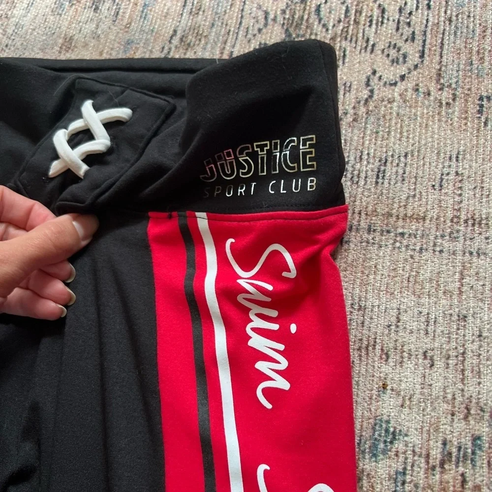 Justice Black Leggings with Red Stripe